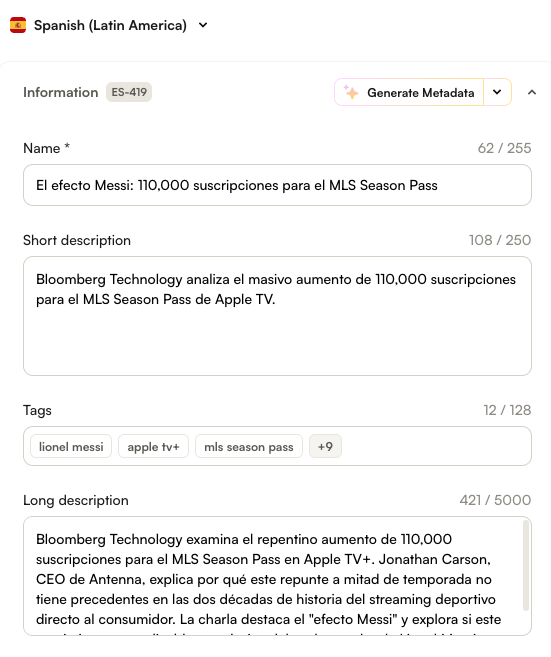 Metadata localized to Spanish